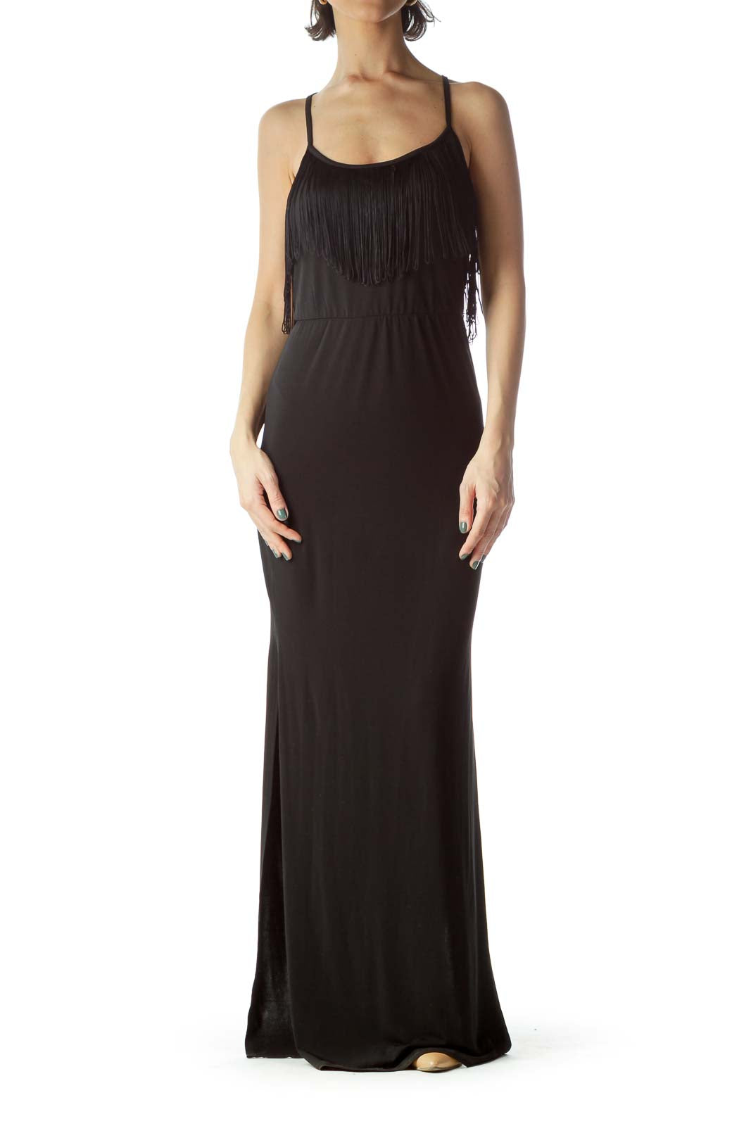 Black Halter Neckline Empire Waist Maxi Dress