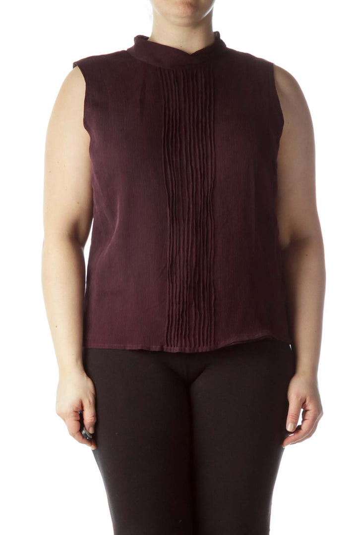 Purple Front Pleats 100%  Silk Sleeveless Top