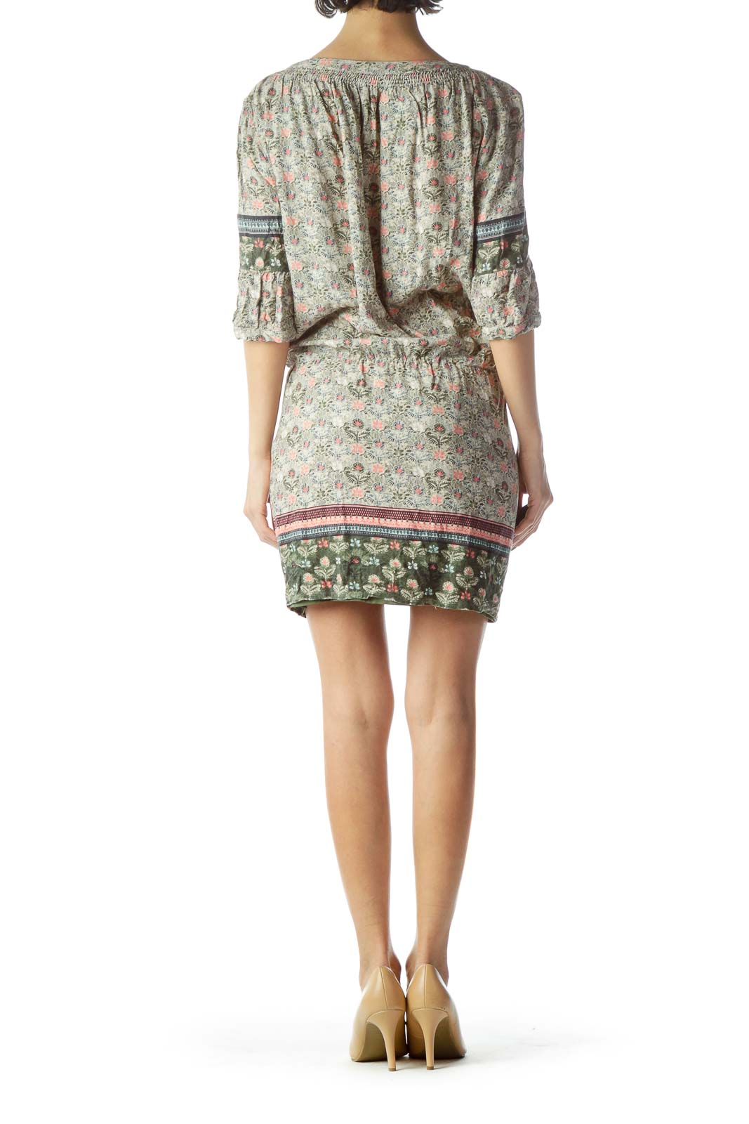 Multicolored Floral Print 3/4 Sleeve Day Dress