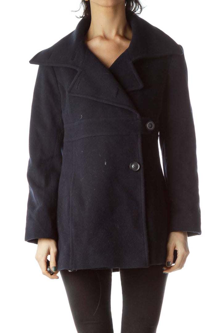 Navy Wool Buttoned Coat