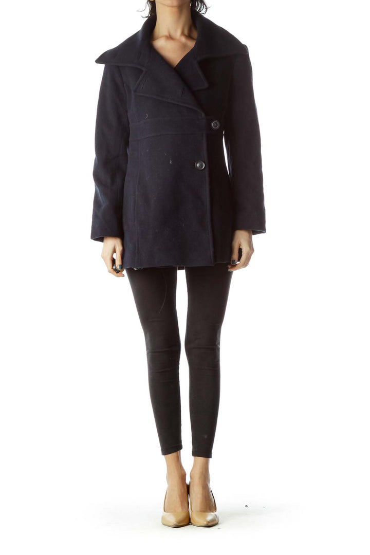 Navy Wool Buttoned Coat