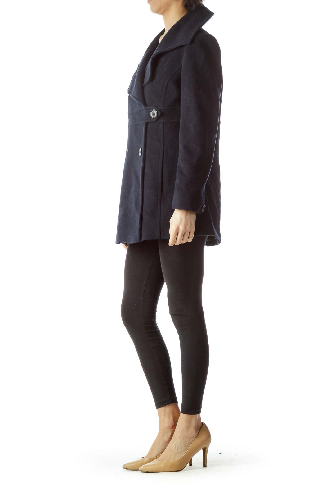 Navy Wool Buttoned Coat