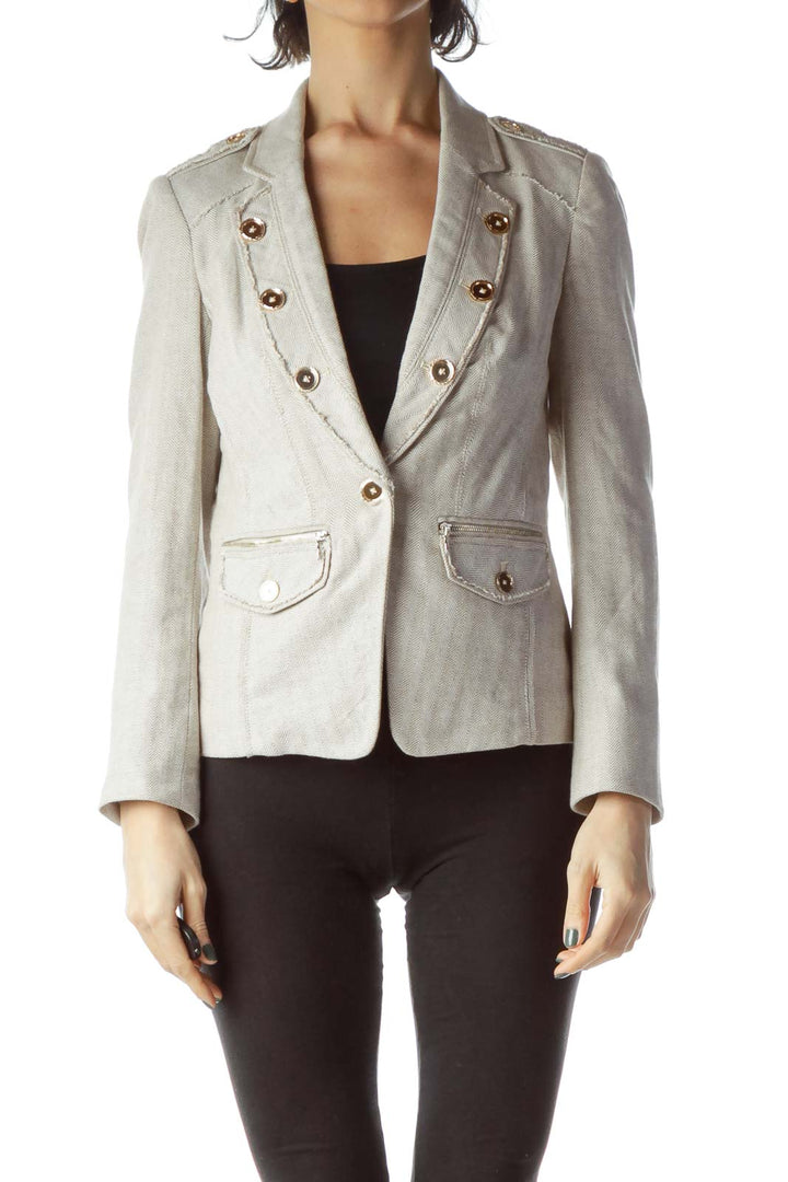 Beige Cream Metal Rose Gold Buttons Blazer