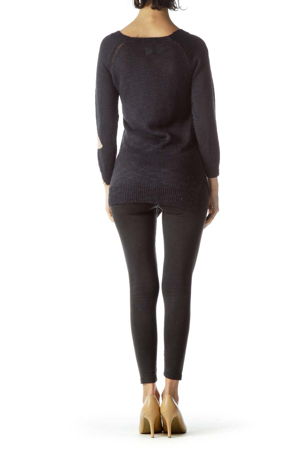 Navy Blue Beige Long Sleeve Knit Sweater