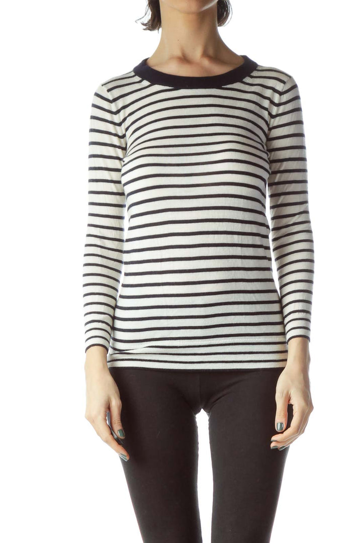 Black Cream Striped 100% Merino Wool Sweater