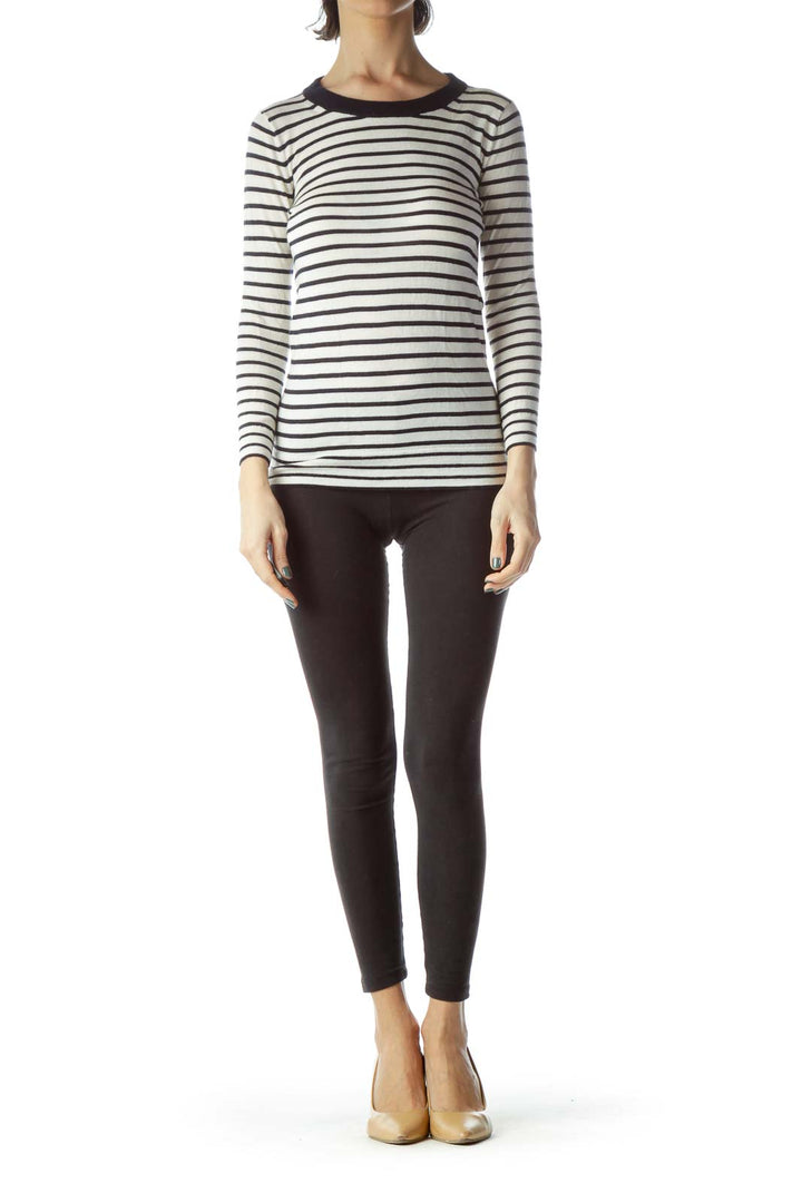 Black Cream Striped 100% Merino Wool Sweater