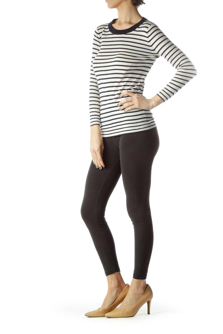 Black Cream Striped 100% Merino Wool Sweater