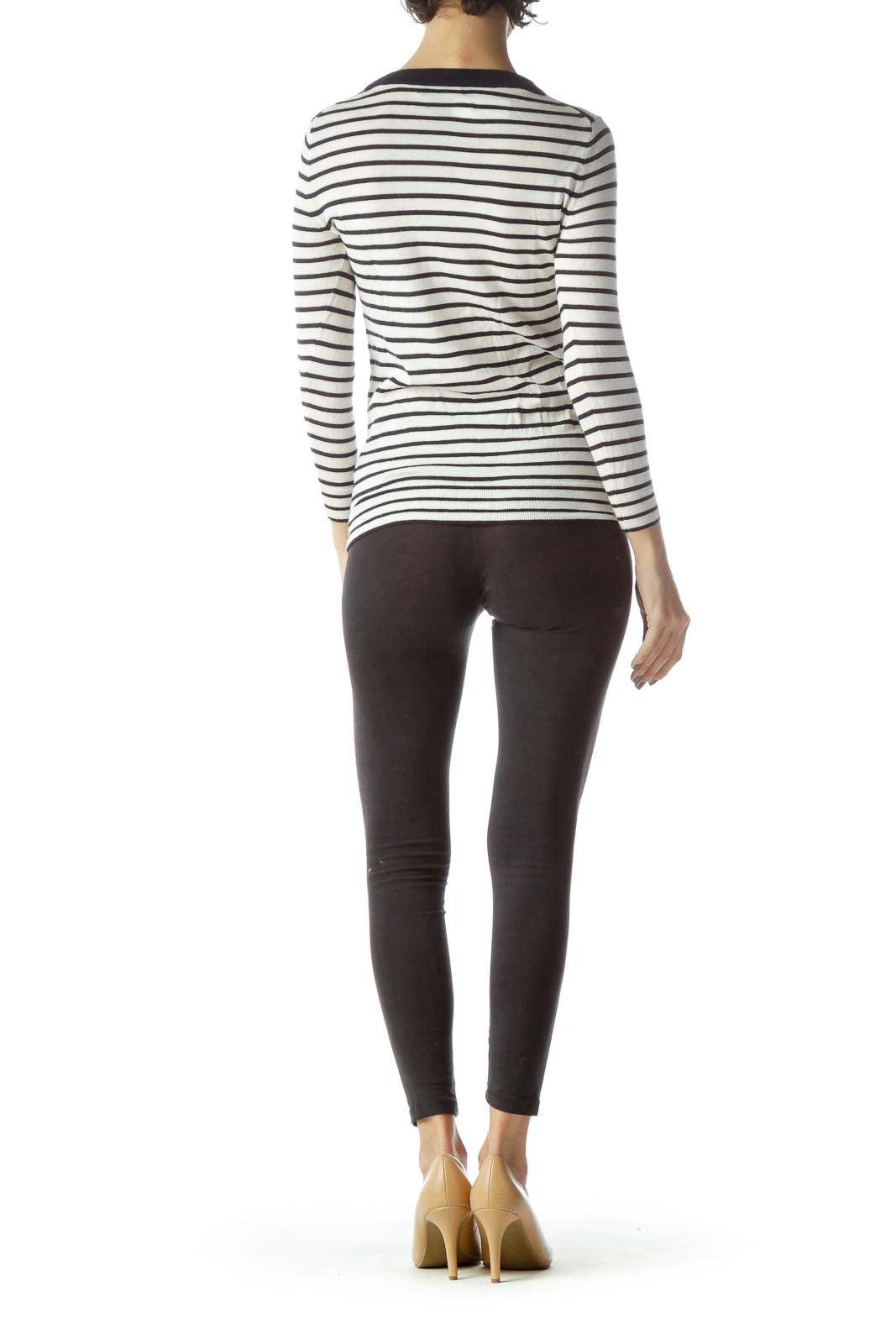 Black Cream Striped 100% Merino Wool Sweater