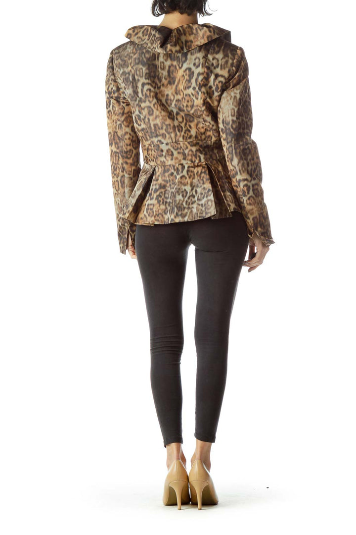 Brown Leopard Print Ruffle Collar Jacket