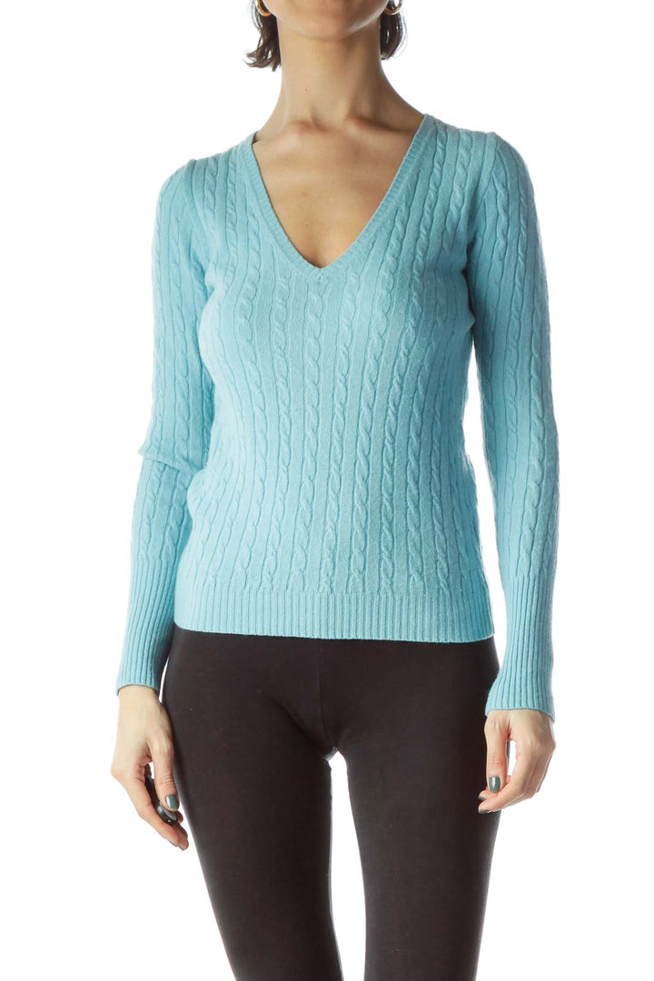 Baby Blue Long Sleeve Cable Knit Sweater