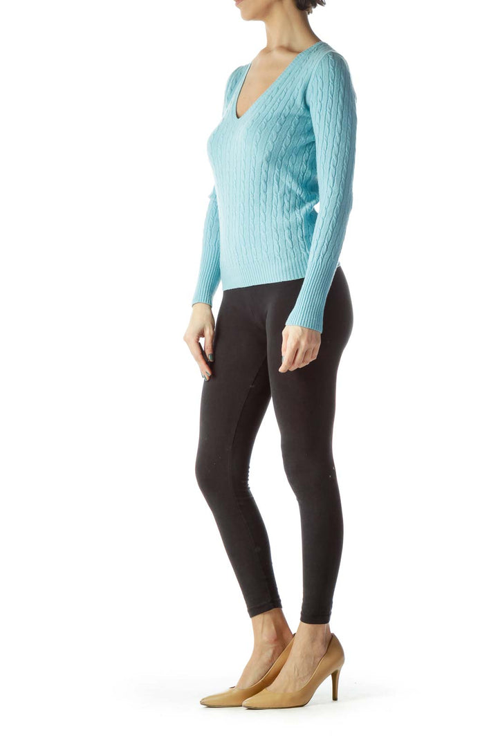 Baby Blue Long Sleeve Cable Knit Sweater