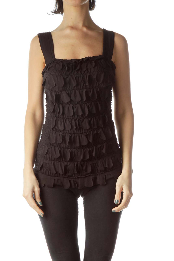 Black Sleeveless Scrunched Ruffled Body Top