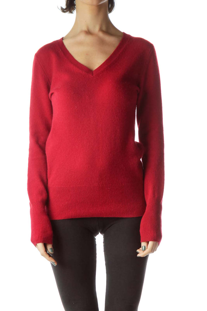 Red 100% Cashmere V-Neck Sweater