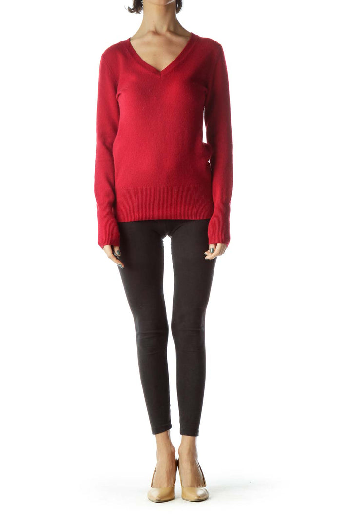 Red 100% Cashmere V-Neck Sweater