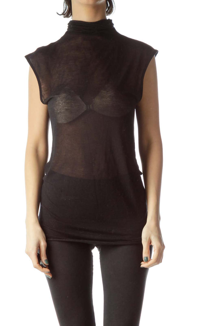 Black See-Through Turtle Neck Knit Vest