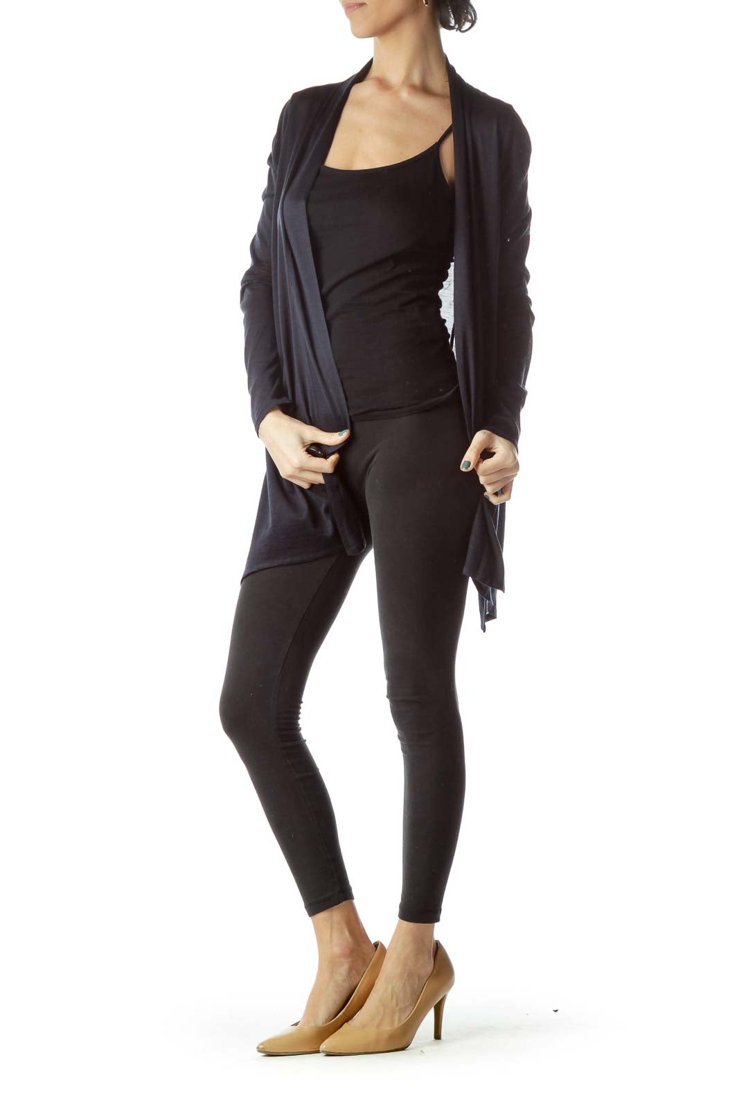 Navy Blue Waterfall Long Sleeve Light Cardigan