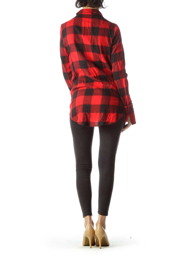 Red Black Checkered 100% Cotton Drawstring Shirt