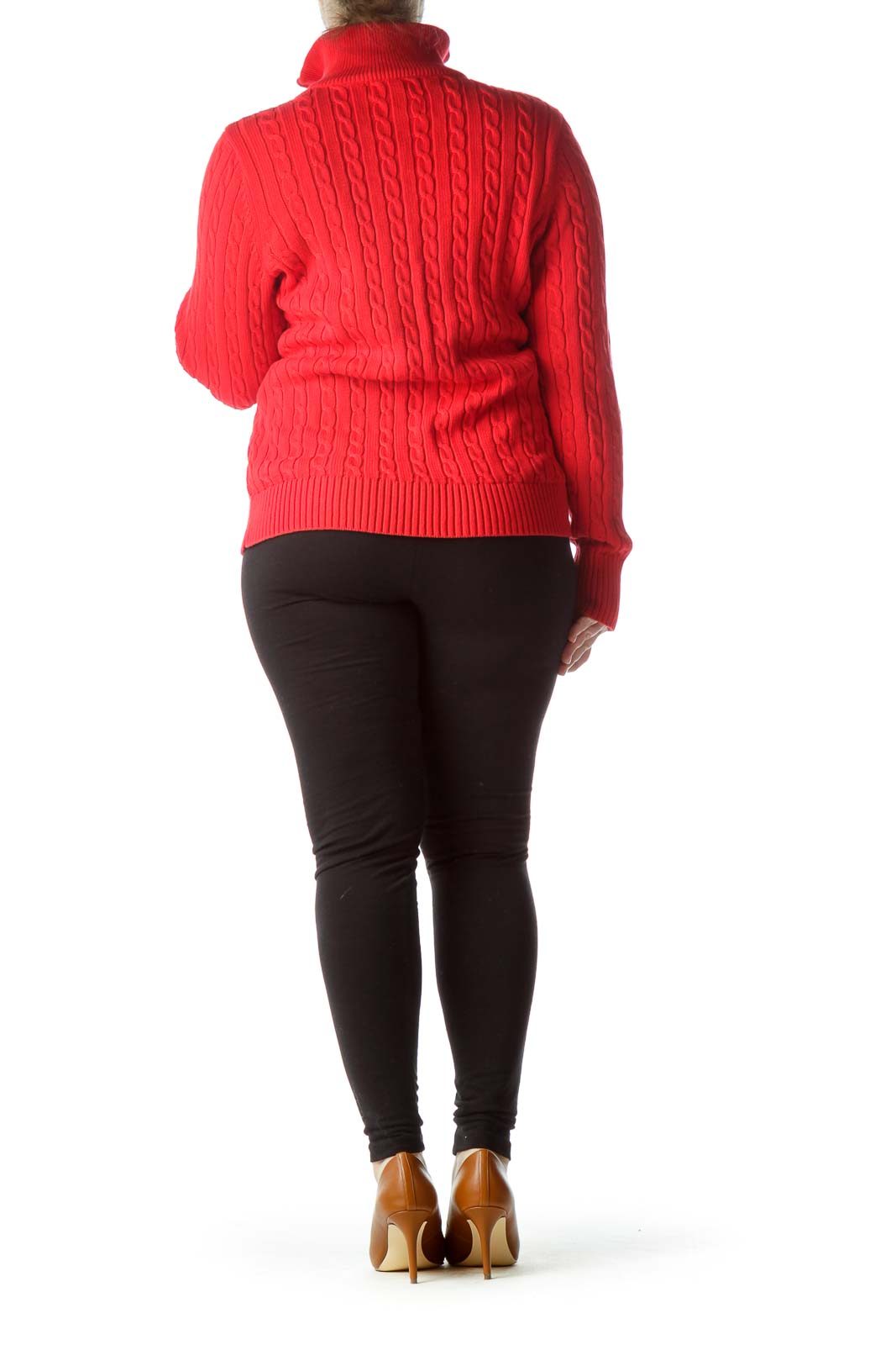 Red Zippered Cable-Knit 100% Cotton Sweater