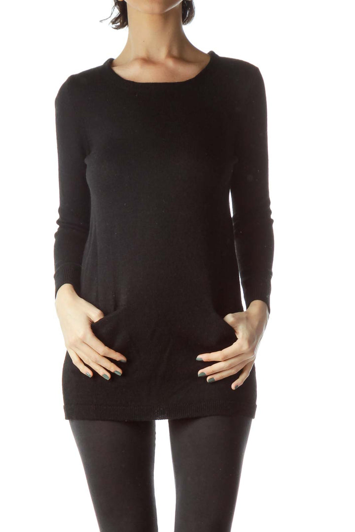 Black 100% Merino Wool Long Sweater