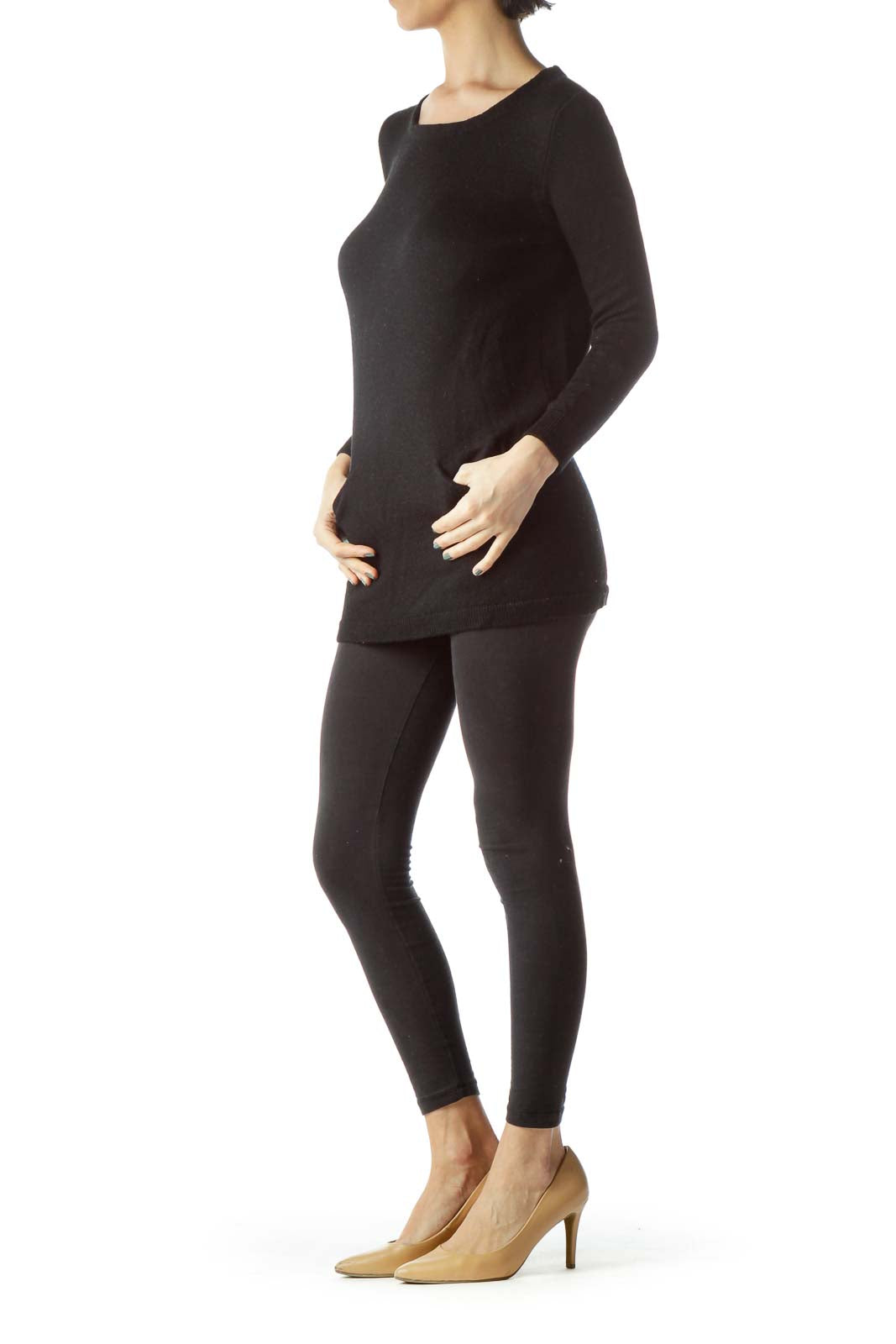 Black 100% Merino Wool Long Sweater