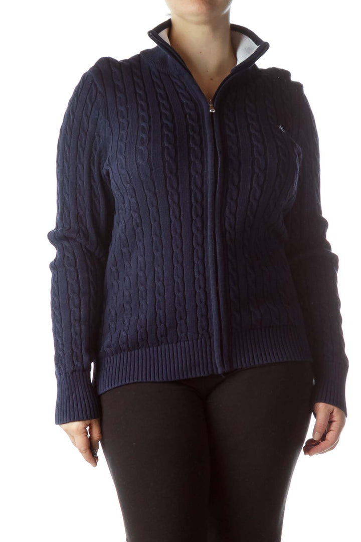 Navy Blue Zippered 100% Cotton Sweater