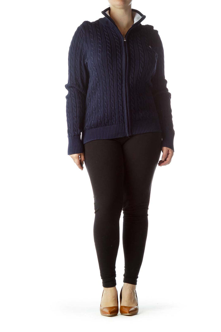 Navy Blue Zippered 100% Cotton Sweater