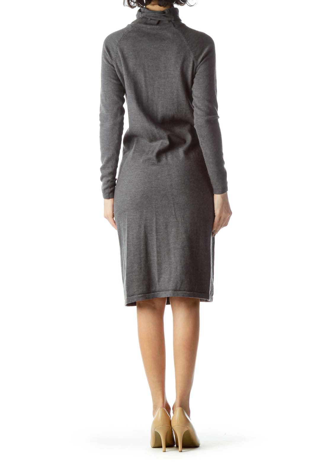 Gray Turtle Neck Long Wool Dress