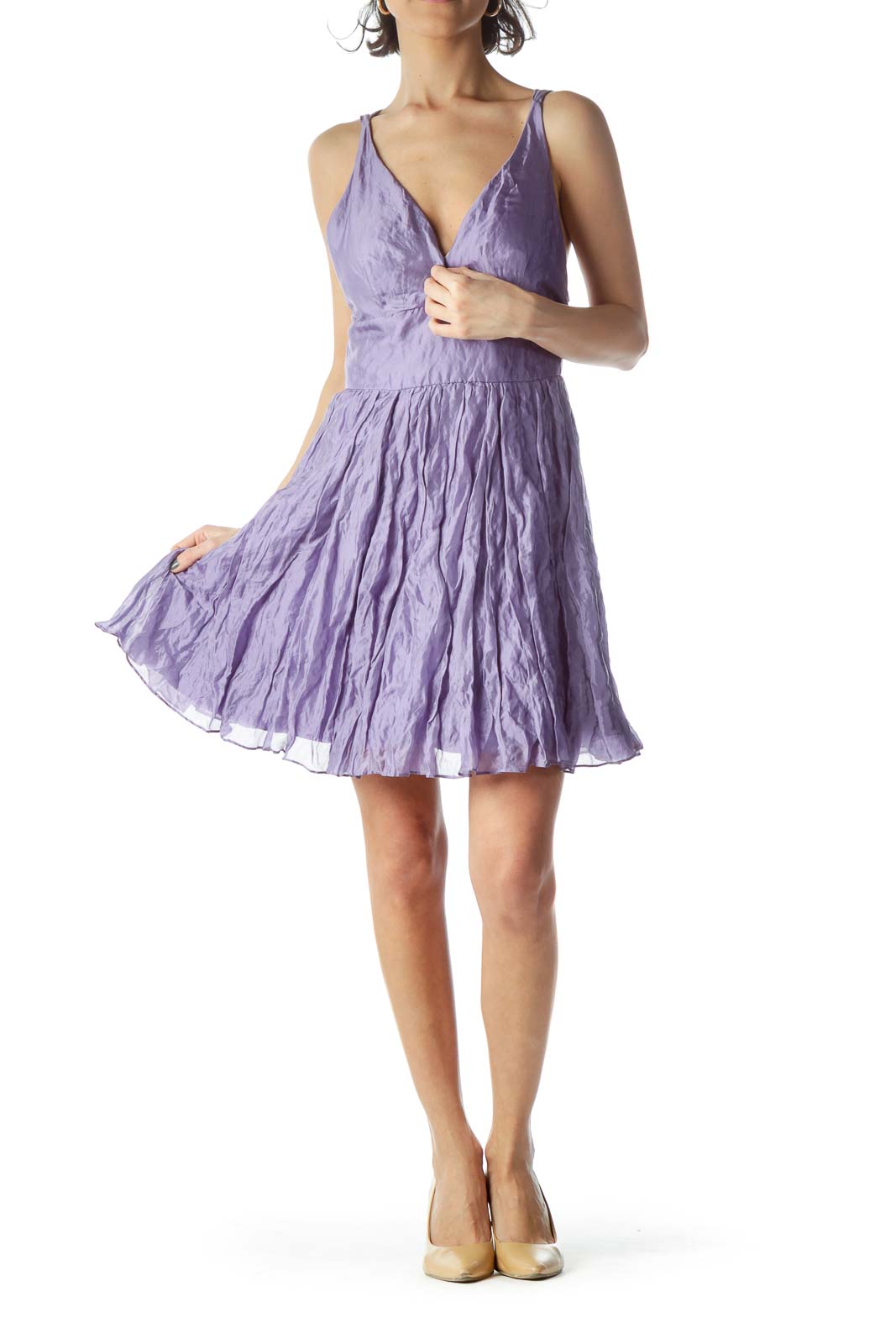 Lilac Spaghetti Strap Puffy Flared Dress