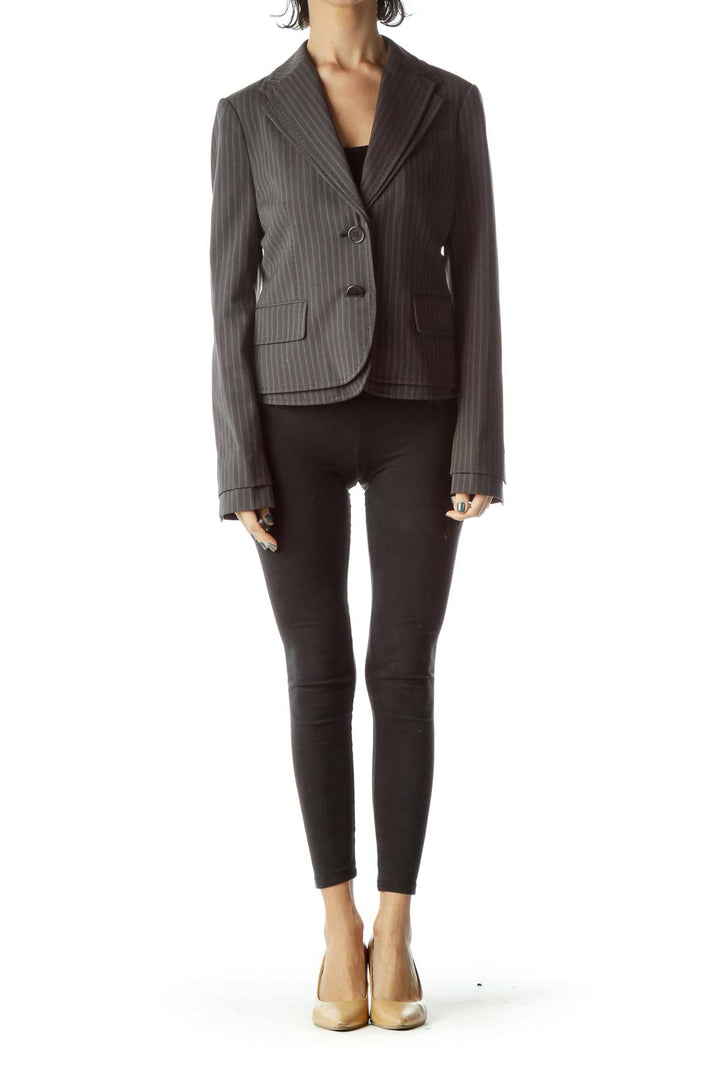 Gray Pinstripe Buttoned Blazer