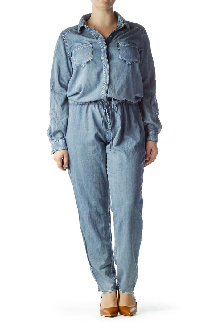 Blue Long Sleeve Jumpsuit