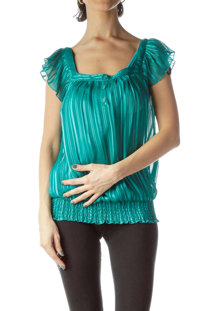 Teal Blue Square Neck Chiffon Blouse