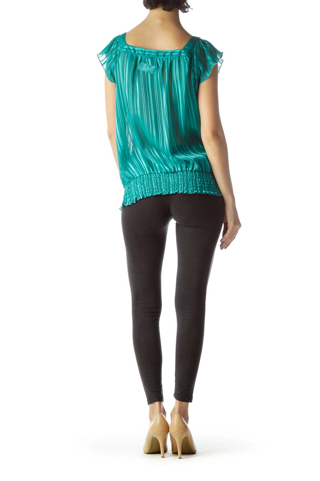 Teal Blue Square Neck Chiffon Blouse