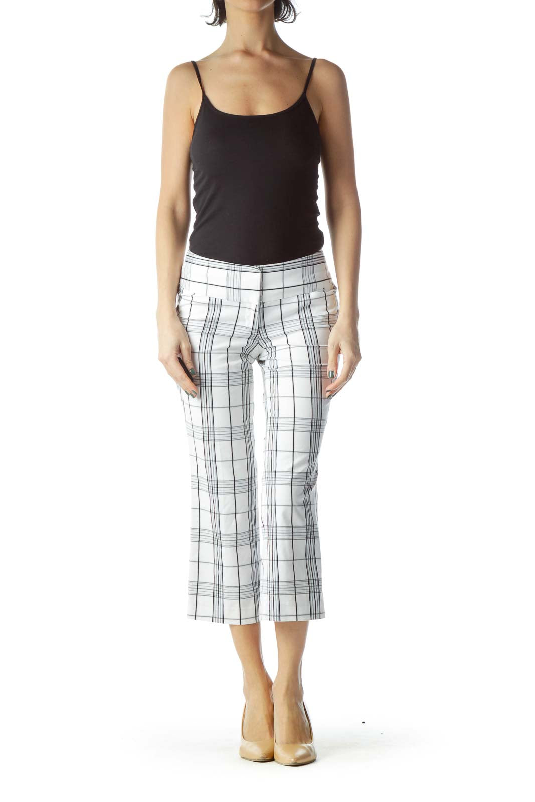 White Checkered Cropped Pant