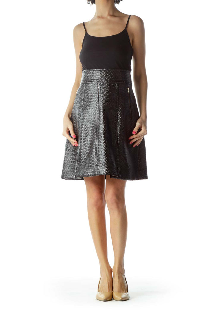 Black Shiny Flare Skirt