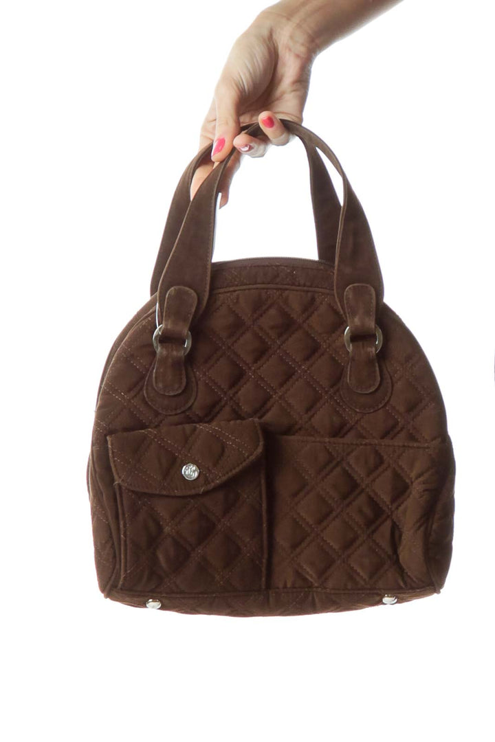 Brown Quilted Pocketed Satchel