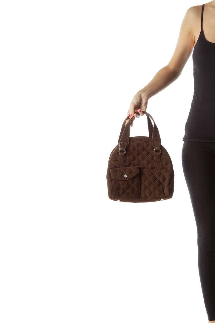 Brown Quilted Pocketed Satchel