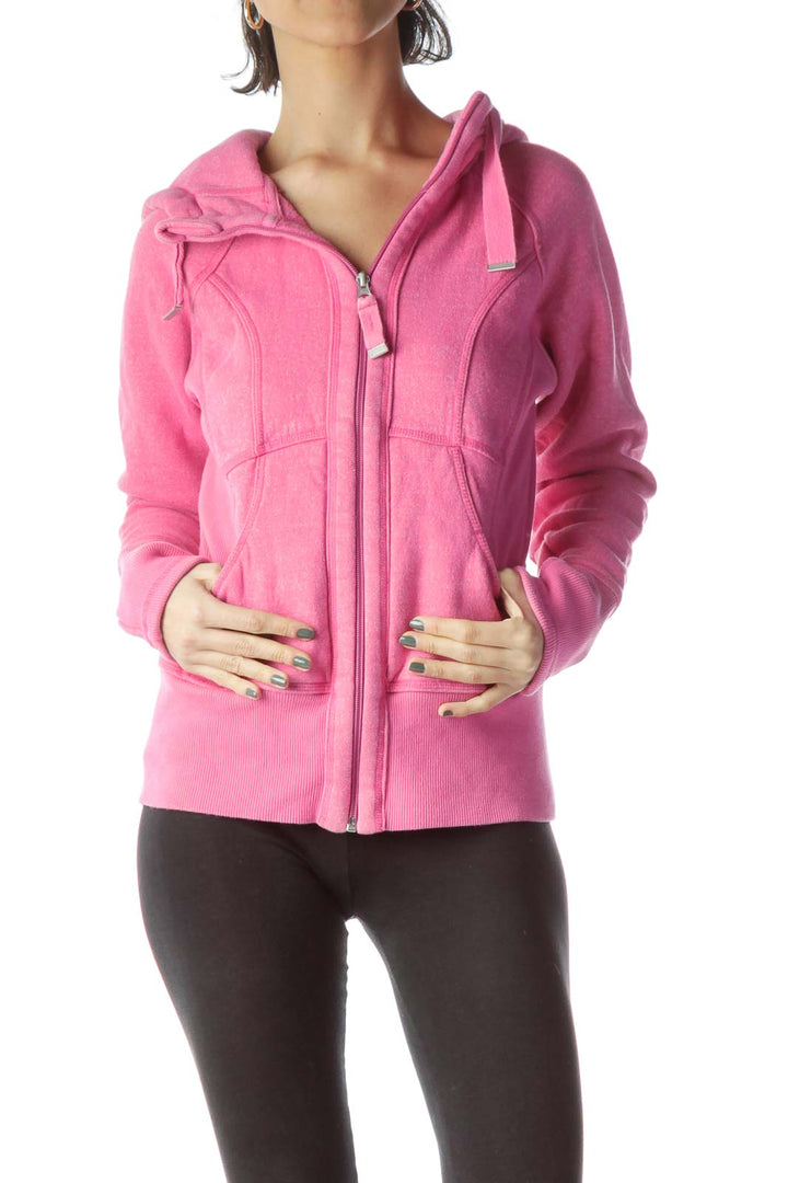 Pink Stretch Zippered Up Hooded Jacket