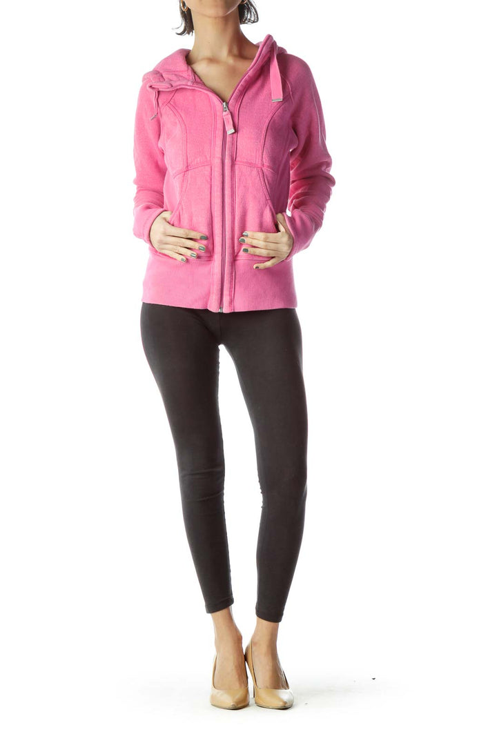 Pink Stretch Zippered Up Hooded Jacket