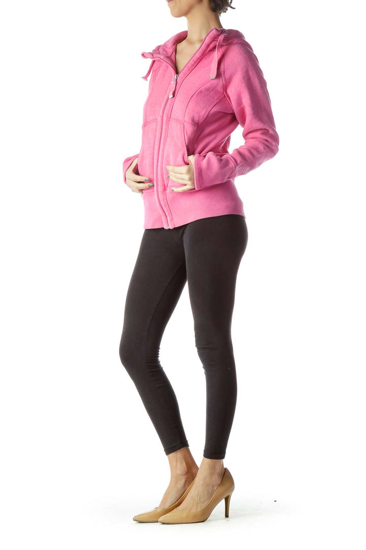 Pink Stretch Zippered Up Hooded Jacket