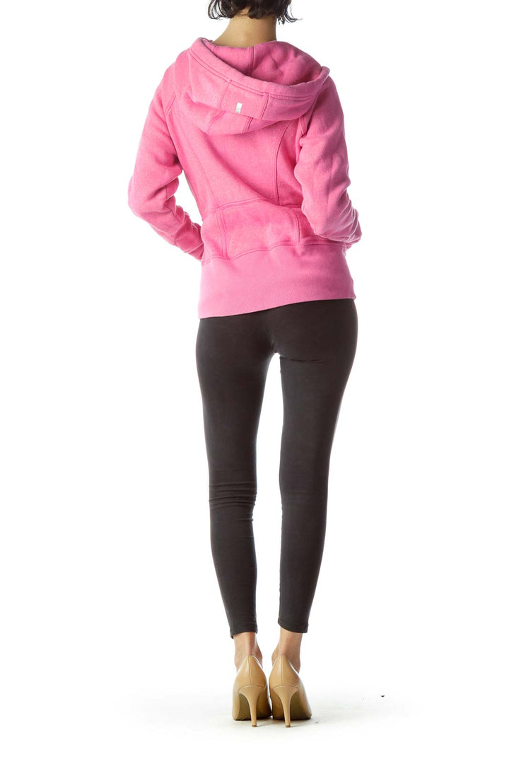 Pink Stretch Zippered Up Hooded Jacket