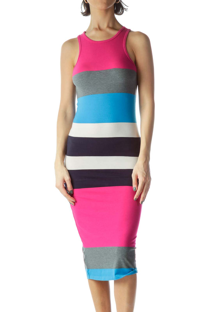 Multicolored Striped Jersey Knit Maxi Dress