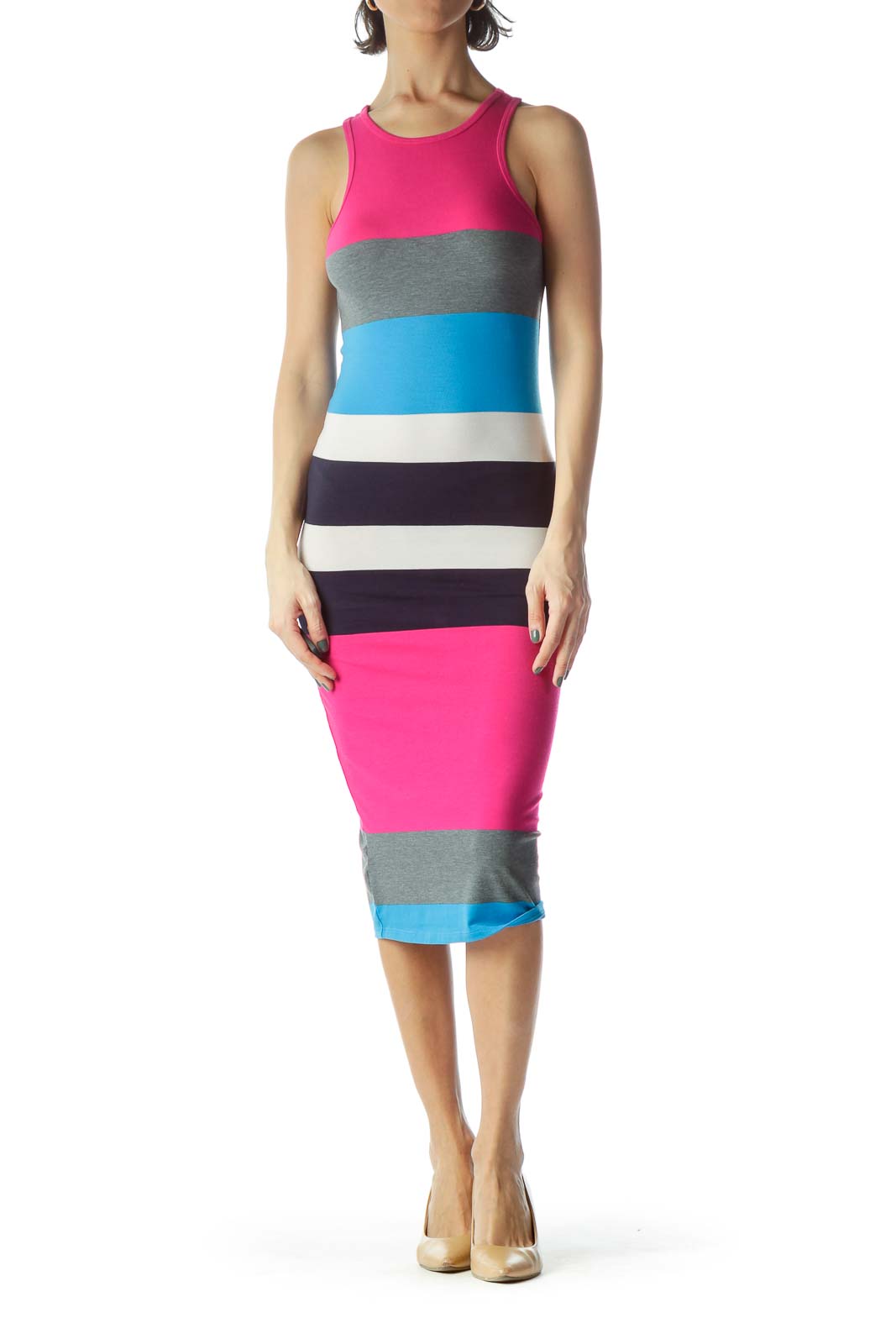 Multicolored Striped Jersey Knit Maxi Dress