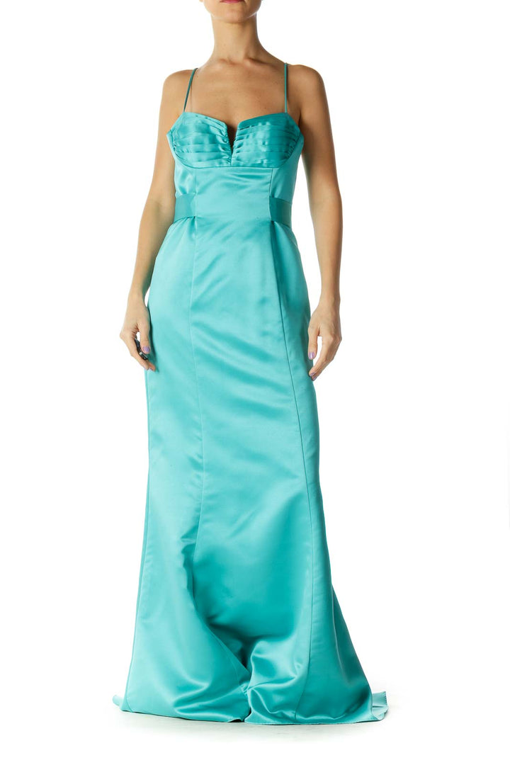 Teal Blue Sweetheart Neck Spaghetti Strap Dress