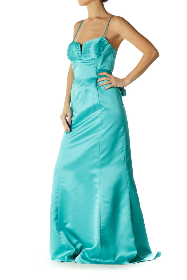 Teal Blue Sweetheart Neck Spaghetti Strap Dress