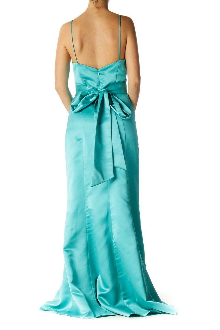 Teal Blue Sweetheart Neck Spaghetti Strap Dress