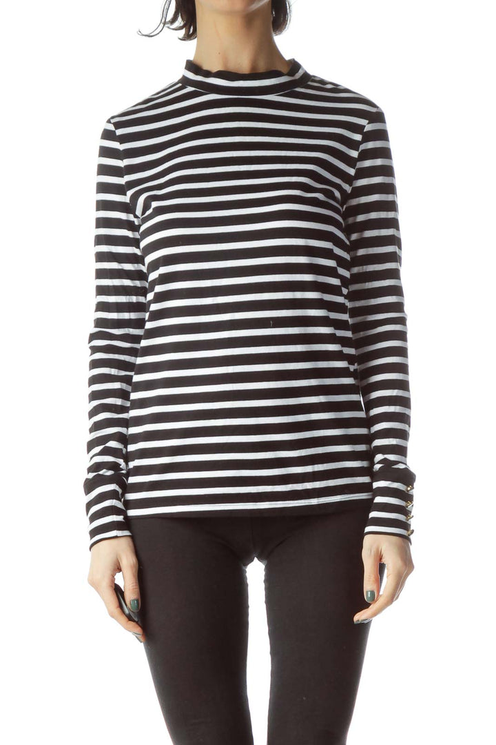 Black White Striped 100% Cotton Top