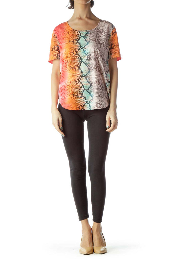 Multicolored Snakeskin Print Loose Blouse