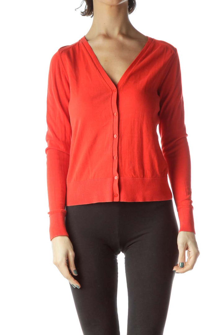 Red Buttoned Long Sleeve 100% Cotton Sweater