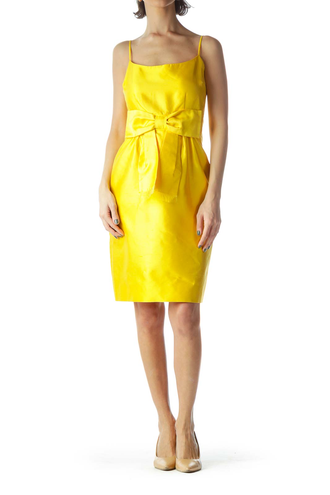 Yellow Spaghetti Strap Dress with Bow