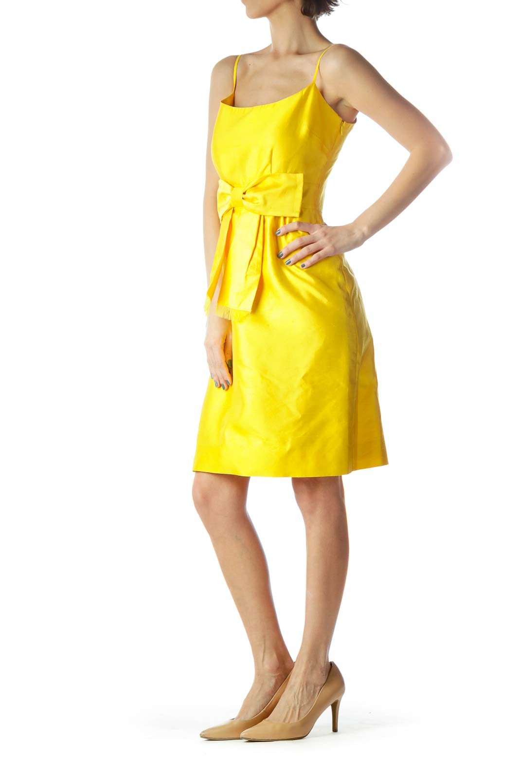 Yellow Spaghetti Strap Dress with Bow